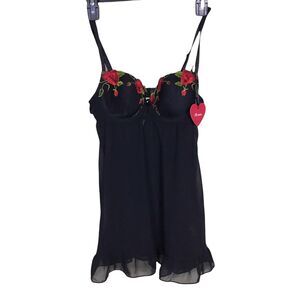 Morgan Taylor Women Vtg Sexy Black Sheer Babydoll nightgown & Thong  Sz. Sm NWT